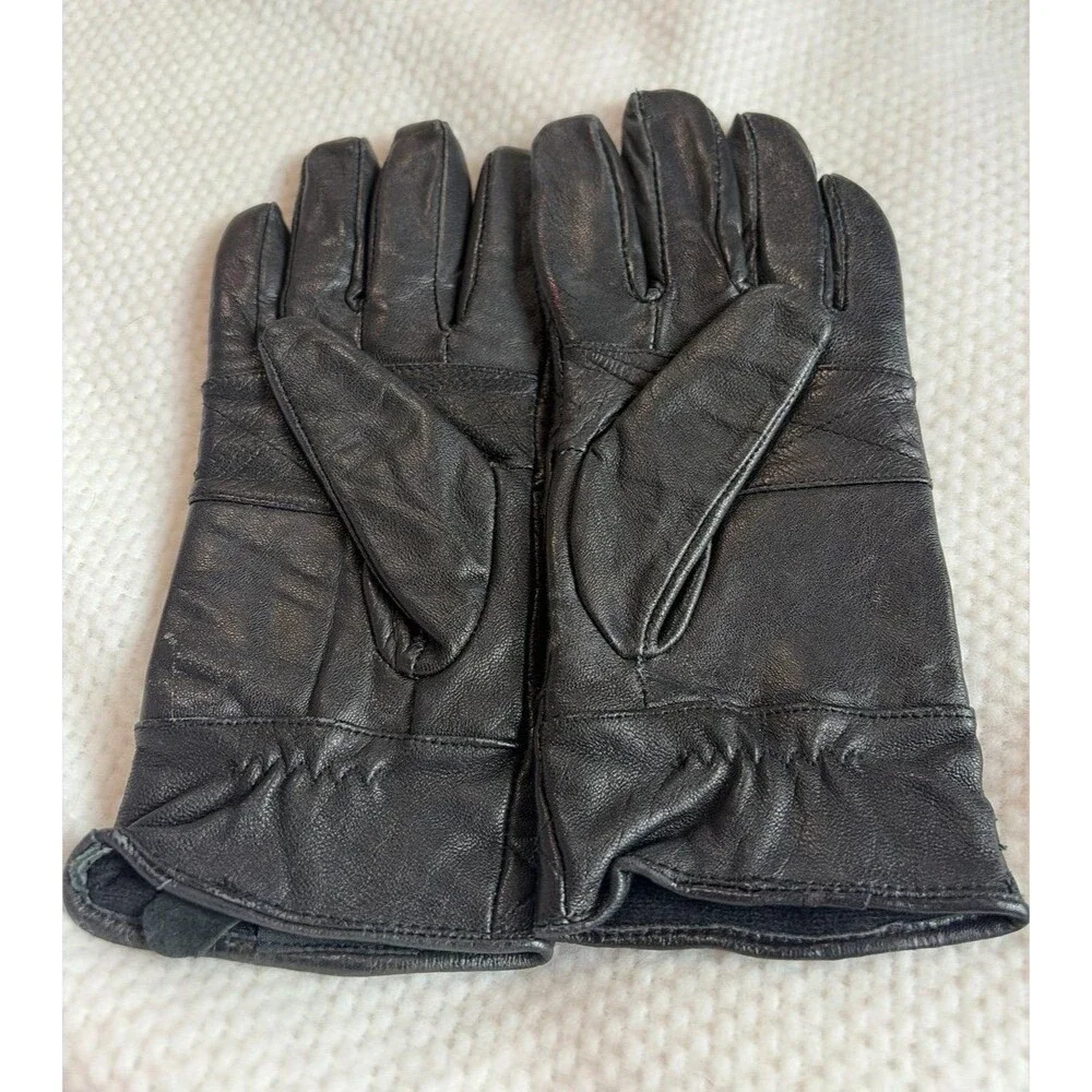 Women’s Medium 100% Genuine Leather Black Quilted Winter Gloves Polyester Lined